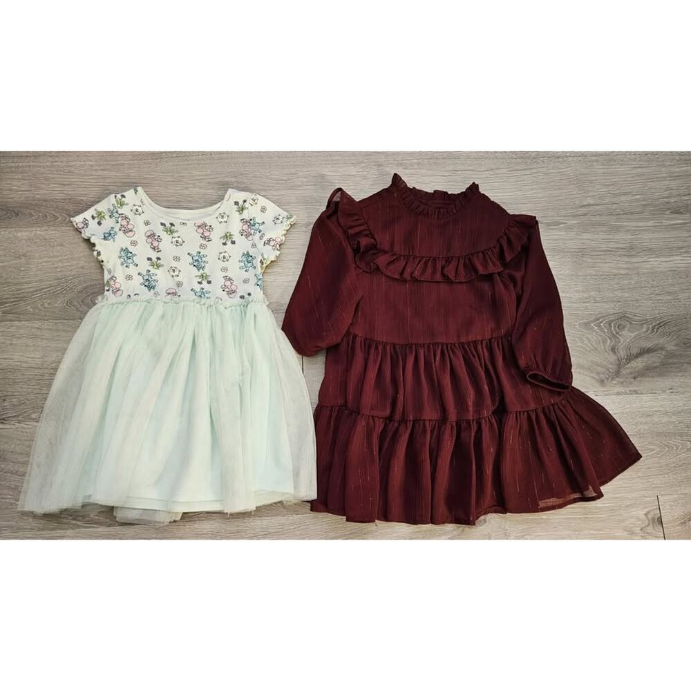 Girl's Bluey Seafoam Green Dress and Burgundy Longsleeve Dress both Size 3T